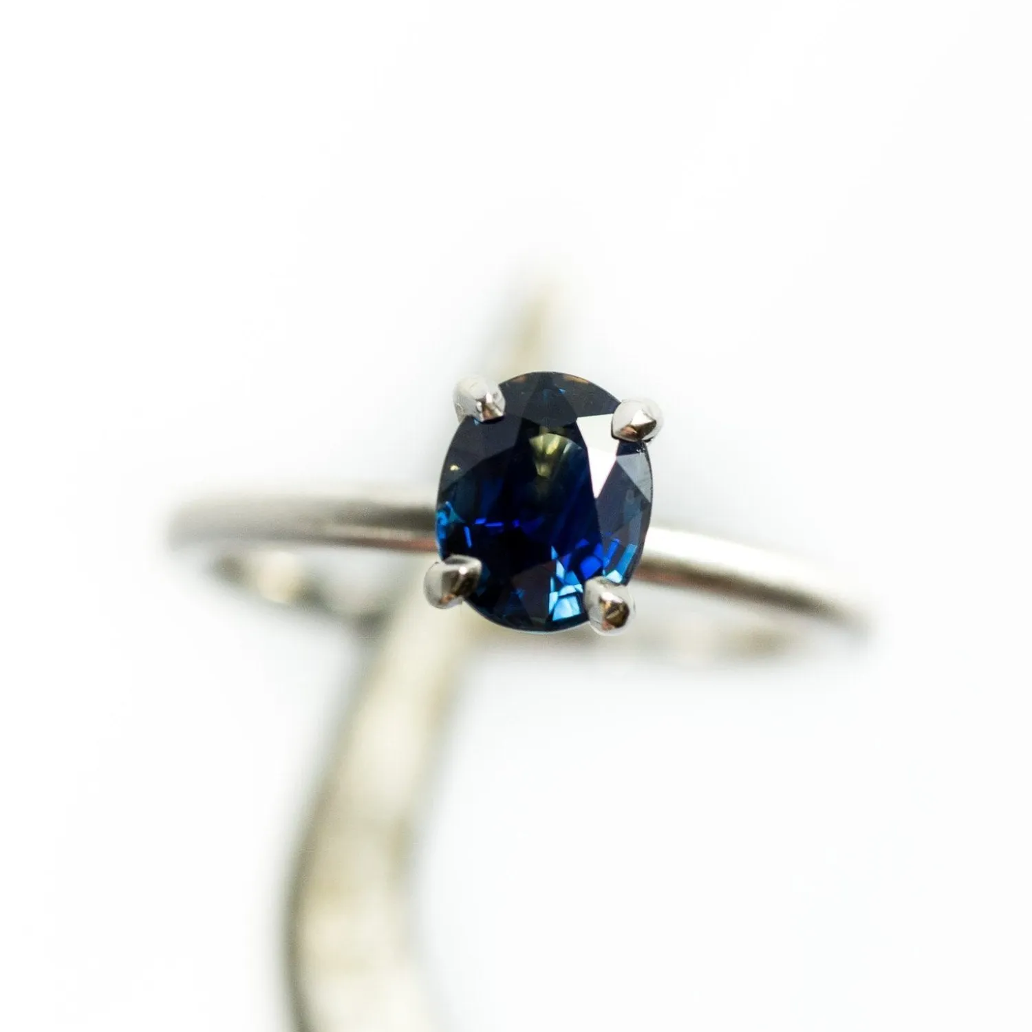 1.36ct Blue Oval Sri Lankan Sapphire Satin White Gold 4-prong Ring