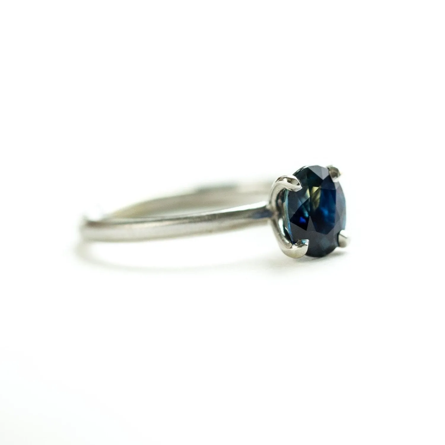 1.36ct Blue Oval Sri Lankan Sapphire Satin White Gold 4-prong Ring