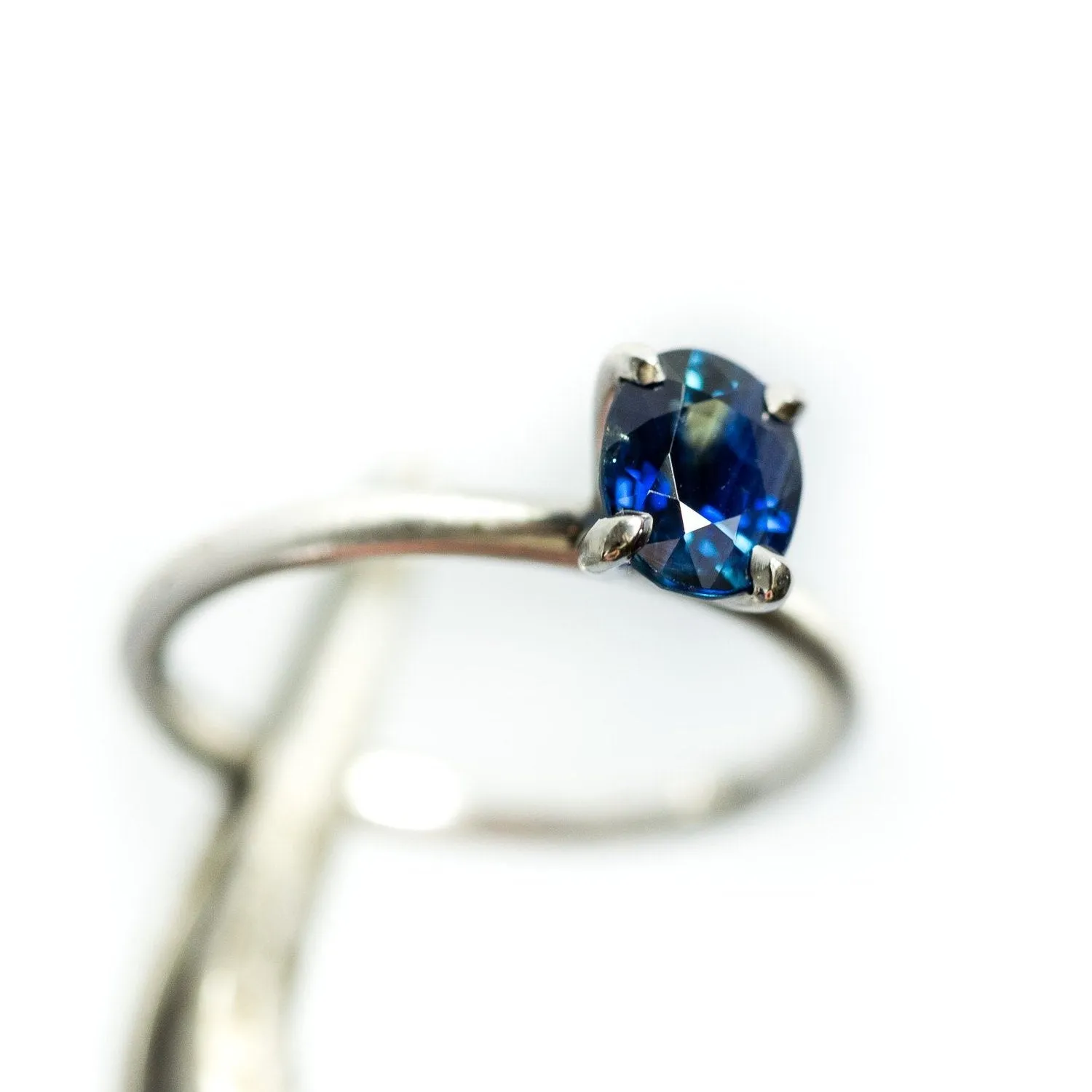 1.36ct Blue Oval Sri Lankan Sapphire Satin White Gold 4-prong Ring