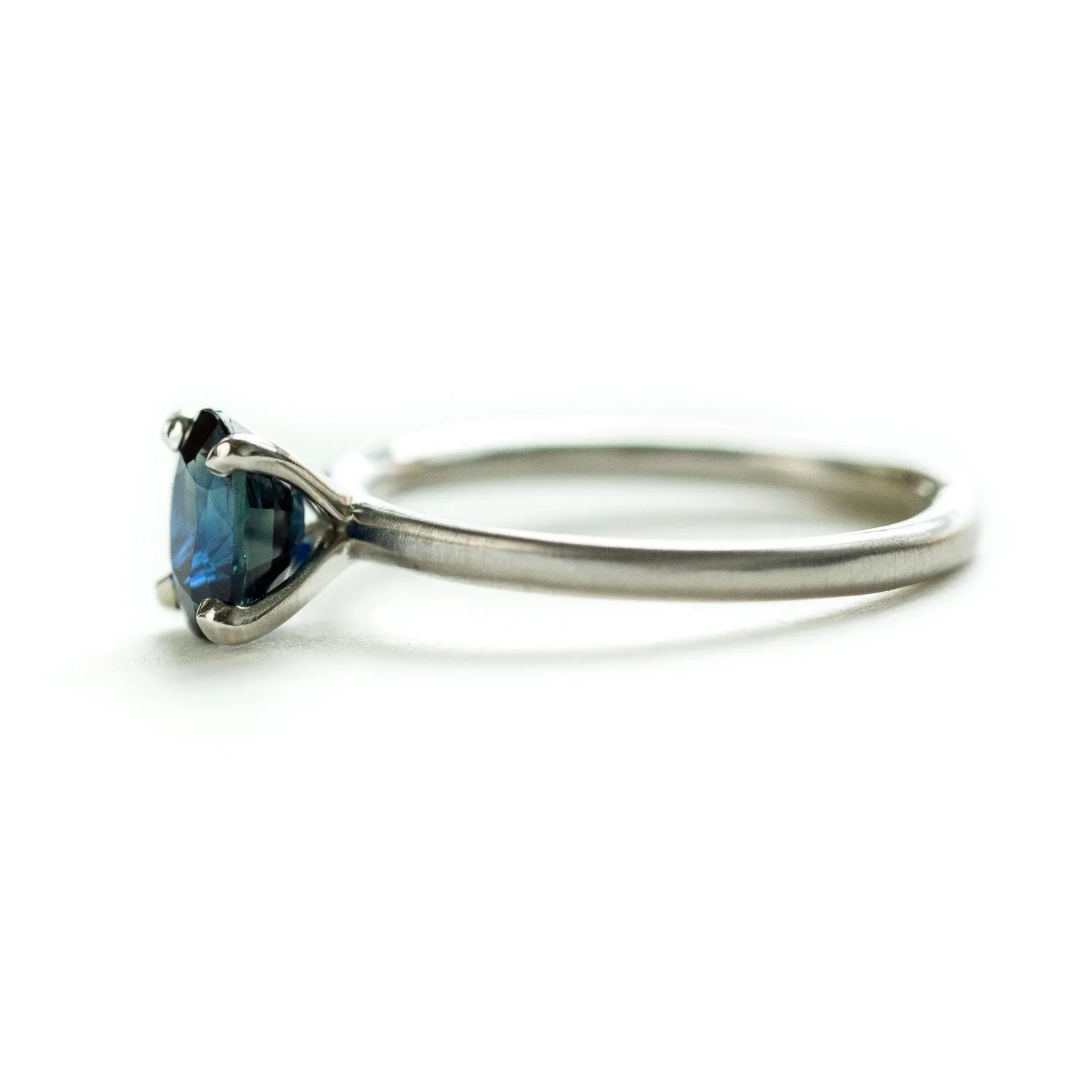 1.36ct Blue Oval Sri Lankan Sapphire Satin White Gold 4-prong Ring