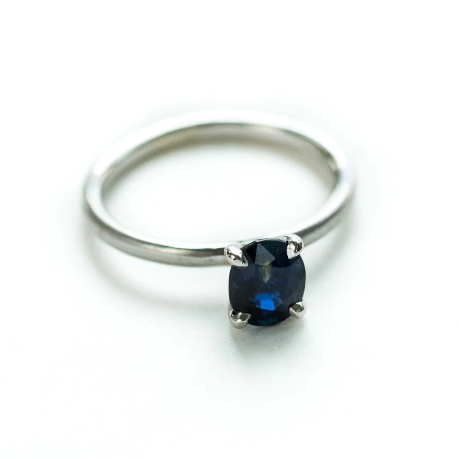 1.36ct Blue Oval Sri Lankan Sapphire Satin White Gold 4-prong Ring