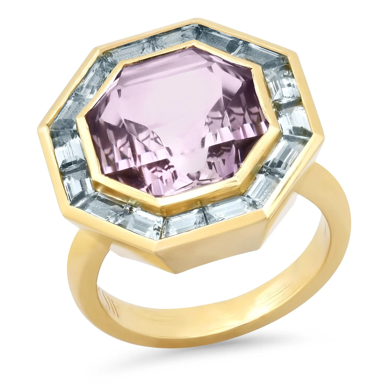 14K YG Rose De France Amethyst and Aquamarine Bia Ring