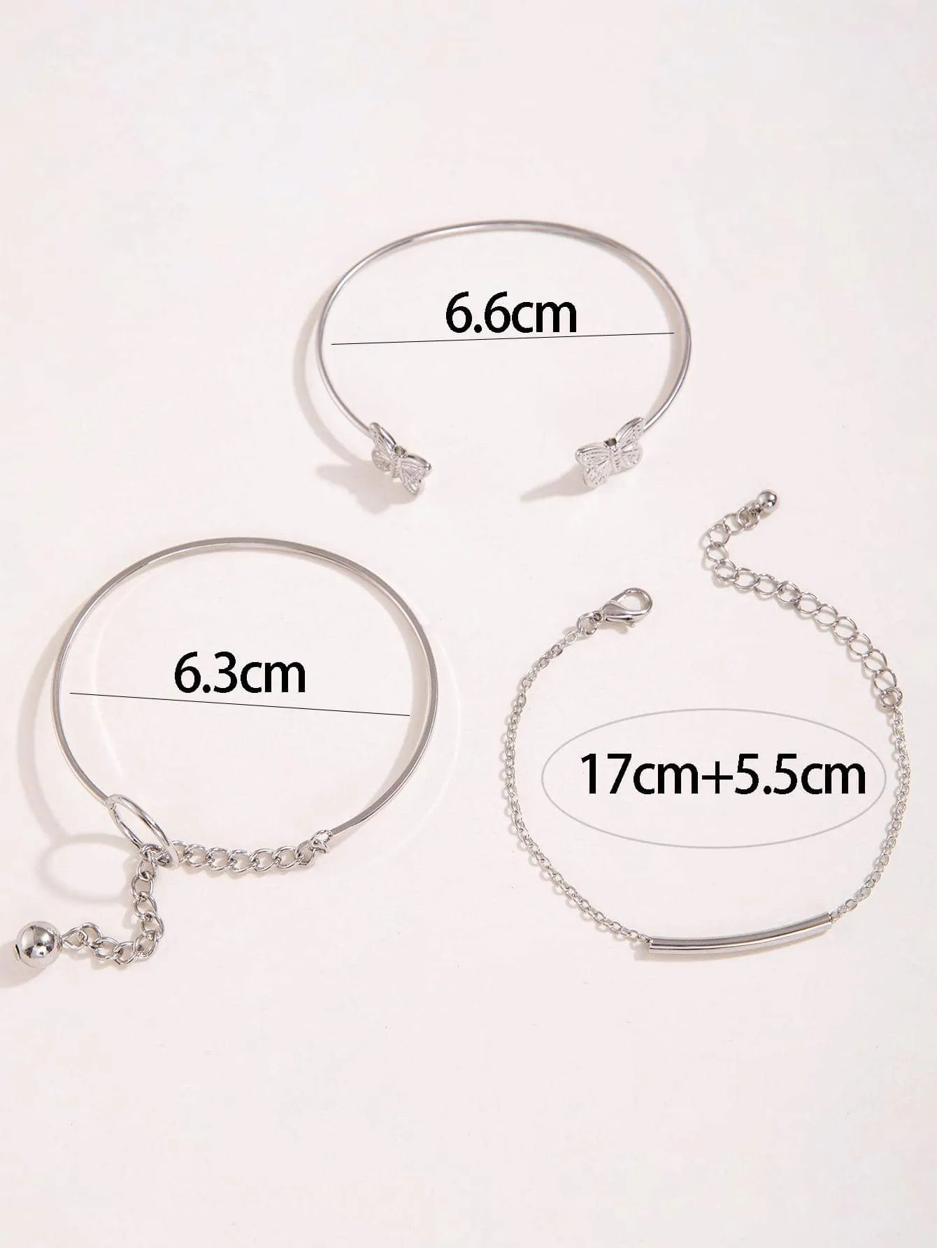 1pc Fashionable Zinc Alloy Butterfly & Bead Decor Chain Bracelet & 2pcs/set Cuff Bangle For Women For Daily Decoration