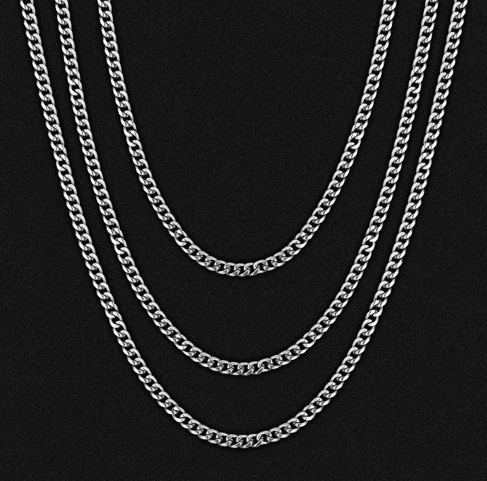 3mm Micro Cuban Link Chain Set in White Gold For Men's Necklace KRKC