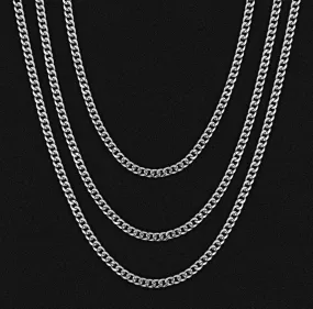 3mm Micro Cuban Link Chain Set in White Gold For Men's Necklace KRKC