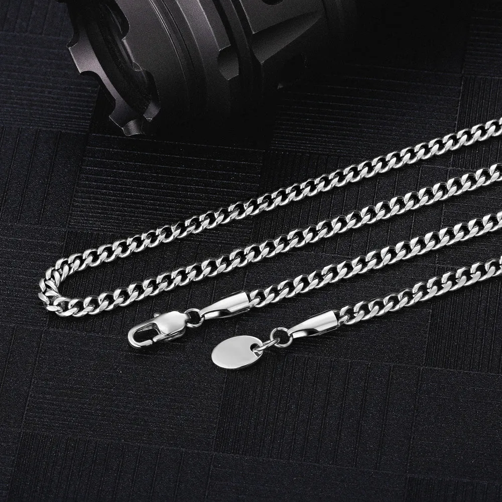 3mm Micro Cuban Link Chain Set in White Gold For Men's Necklace KRKC