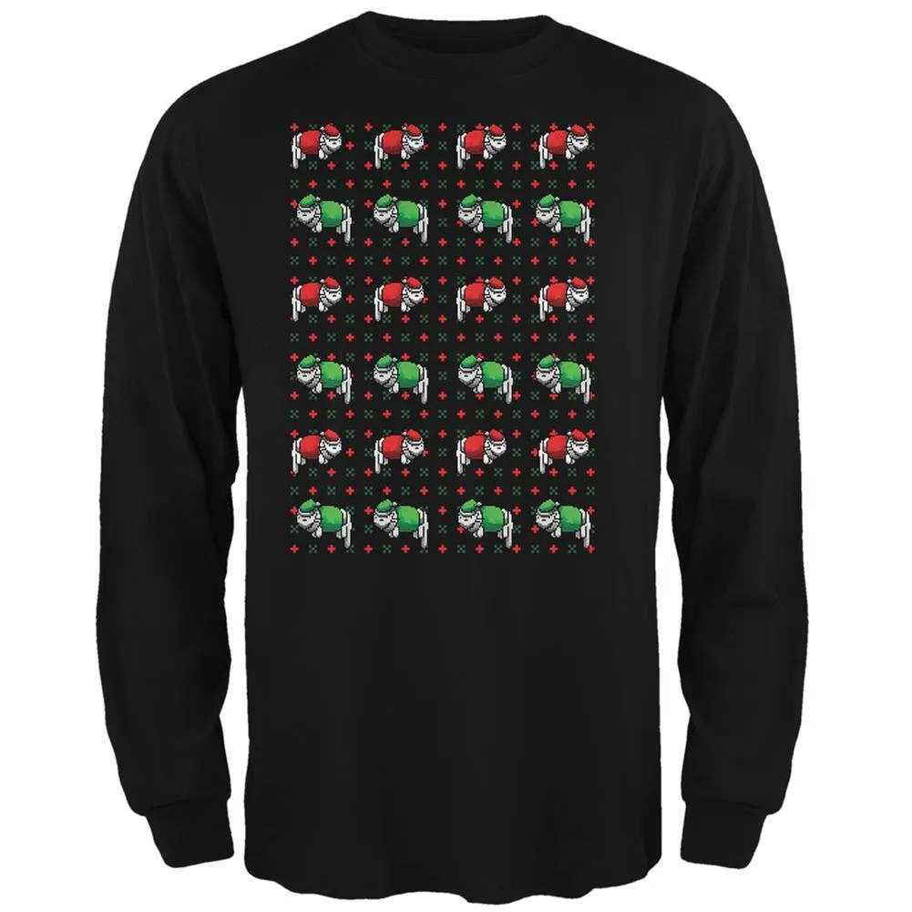 8 Bit Xmas Cat Ugly Sweater Black Adult Long Sleeve T-Shirt