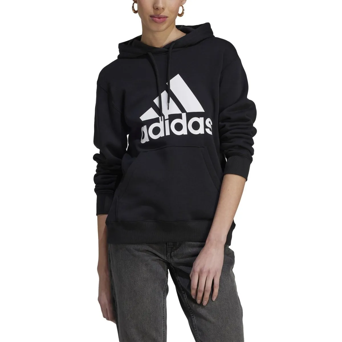 ADIDAS WOMEN'S BIG LOGO FLEECE HOOD BLACK