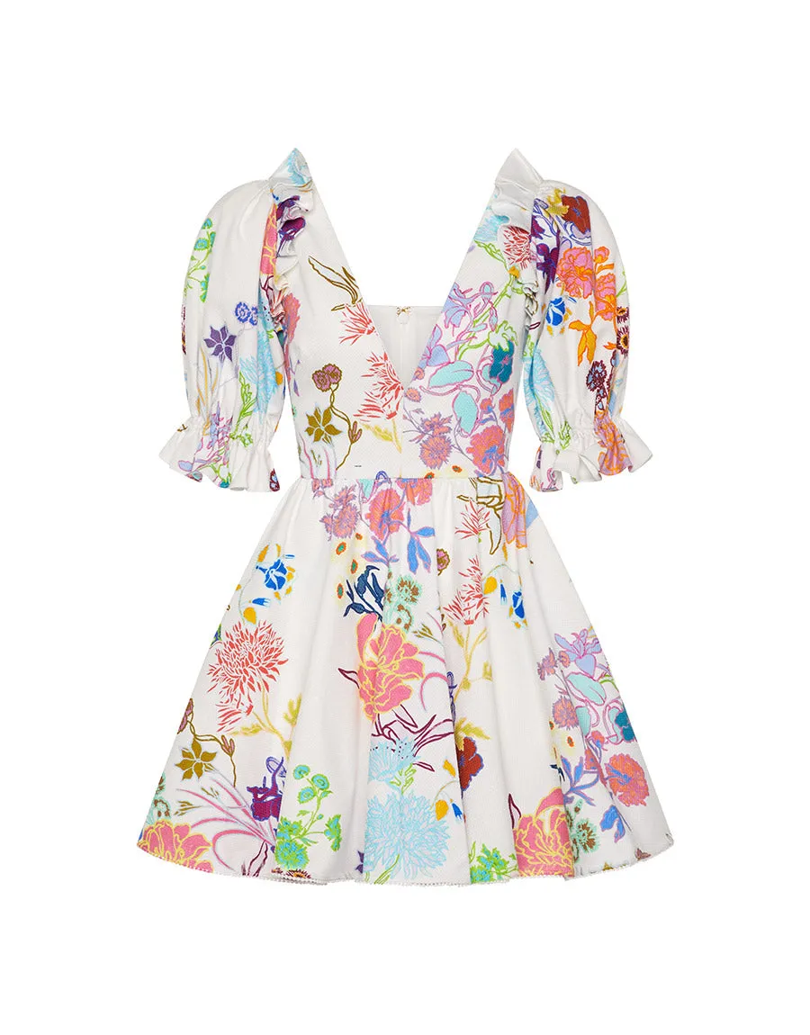 Aja Cotton Mini Dress - Jardin White - SALE