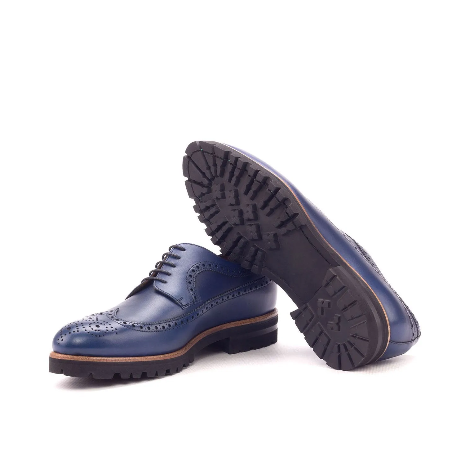 Ambrogio Bespoke Custom Men's Shoes Navy Calf-Skin Leather Wingtip Oxfords (AMB1892)