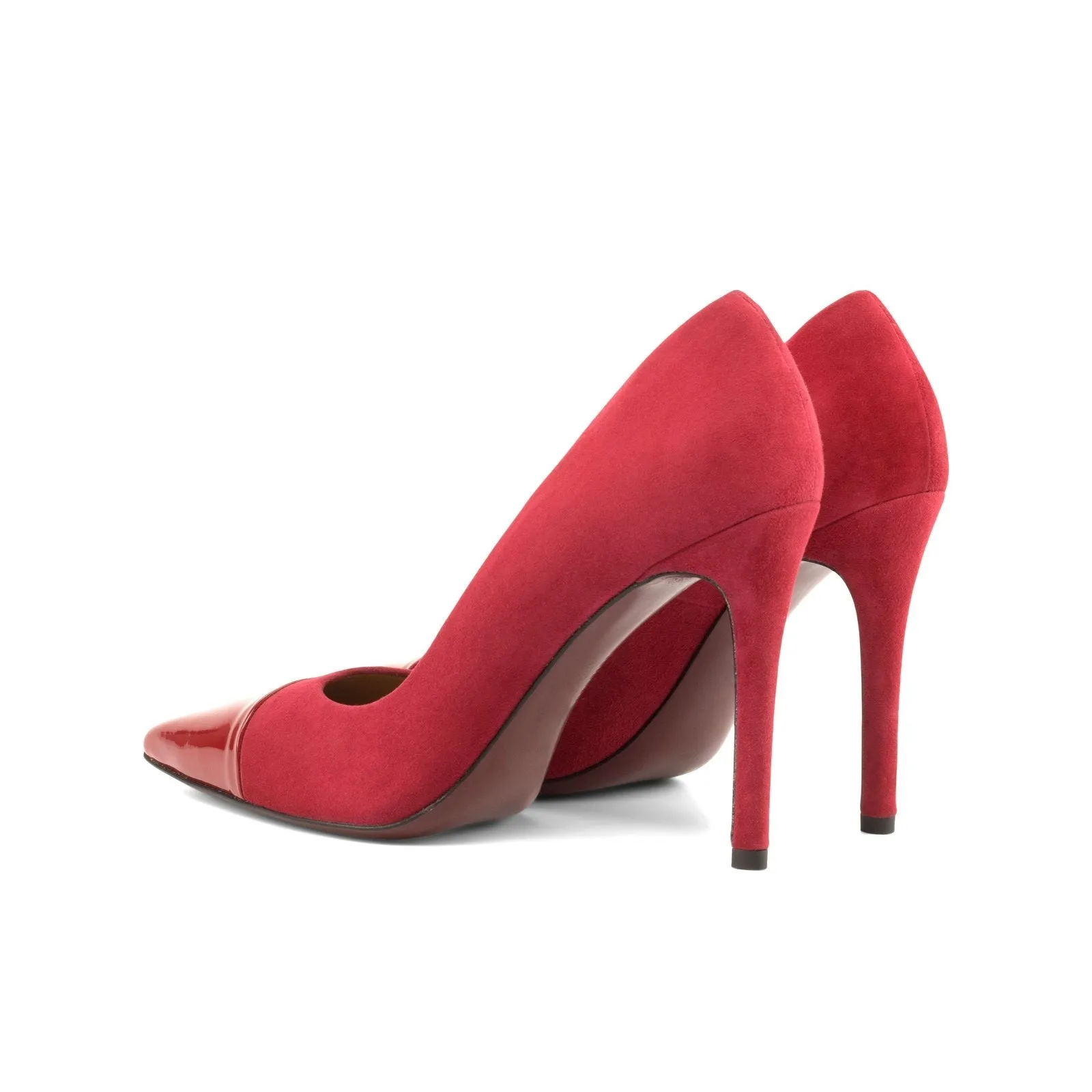 Ambrogio Bespoke Custom Women's Shoes Passion Red Suede / Patent Leather Milan Pumps (AMBW1112)