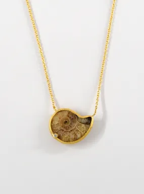 Ammonite Fossil Necklace with Genuine Diamond