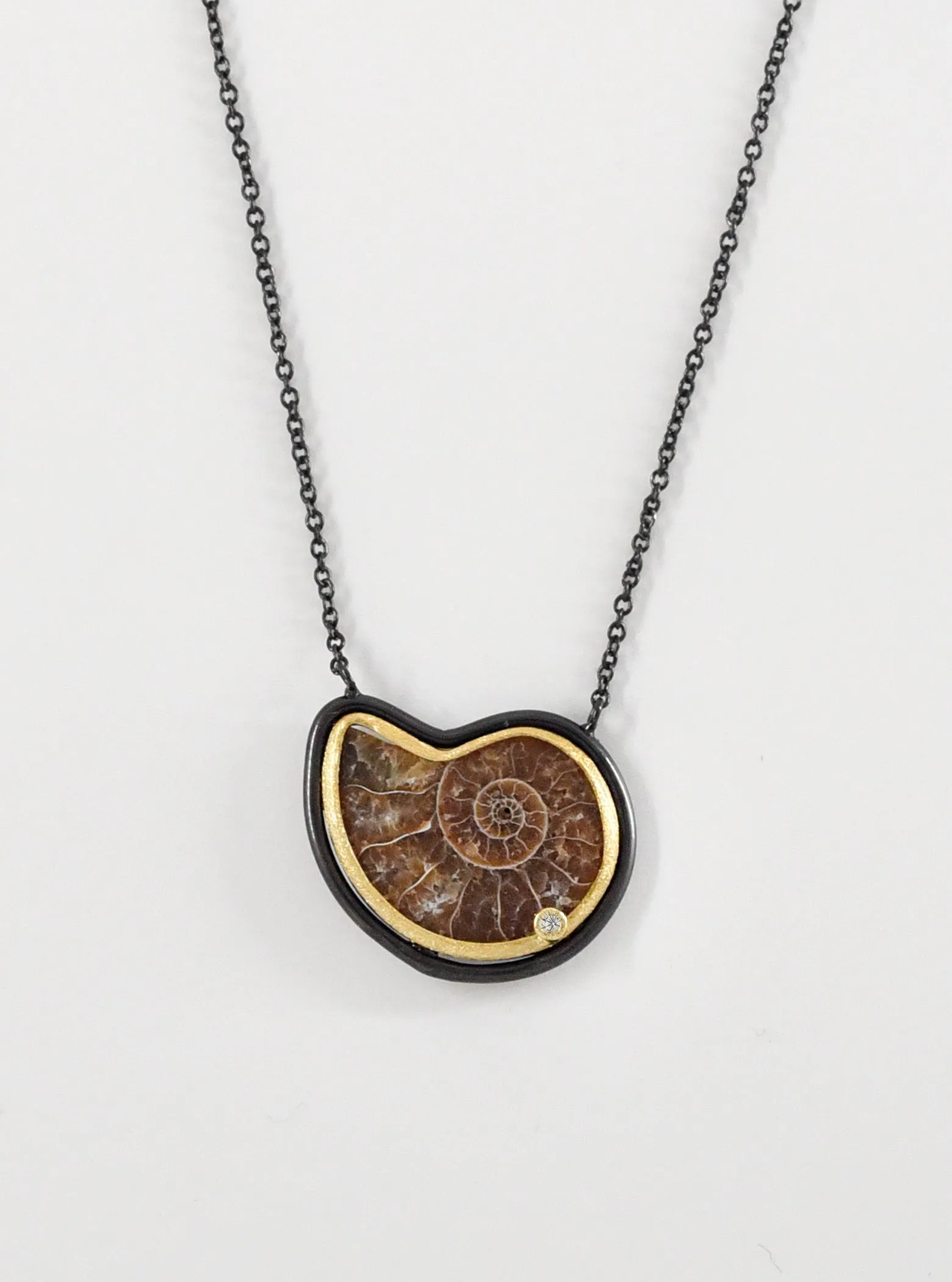 Ammonite Fossil Necklace with Genuine Diamond