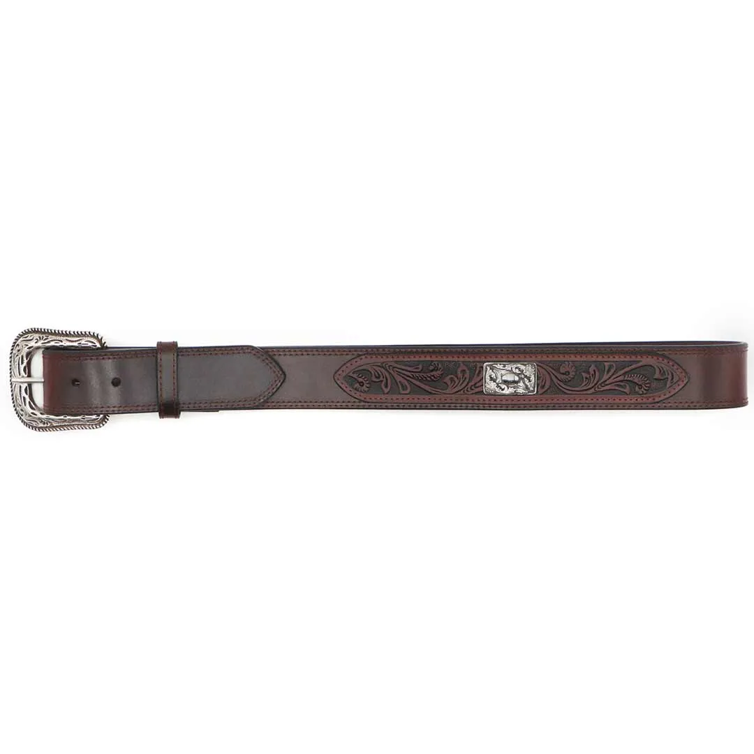 AndWest Men's Tooled and Metal Concho Overlay Belt