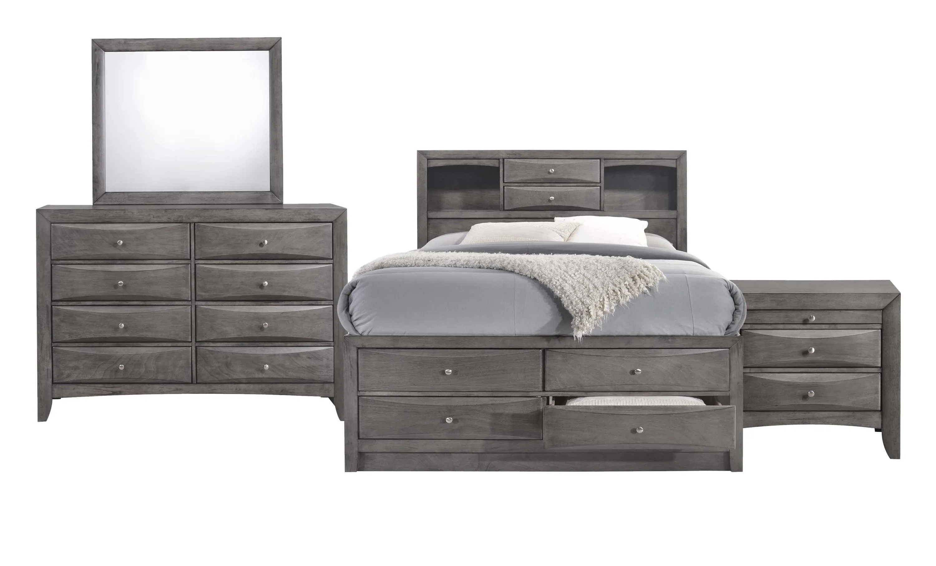 Ardal Gray 4pc Bedroom Set with Storage King Bed