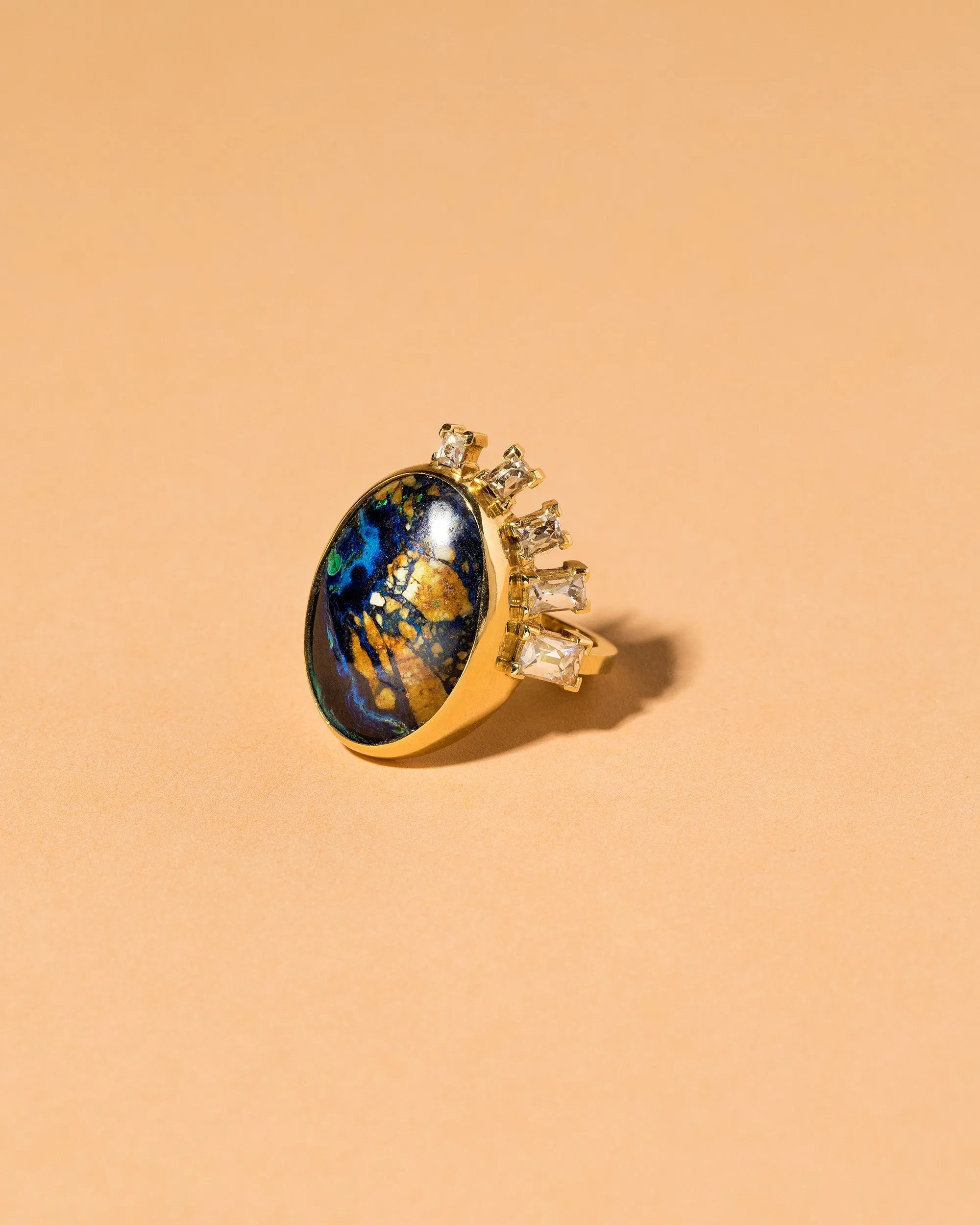 Azurite Malachite & Diamond Ring