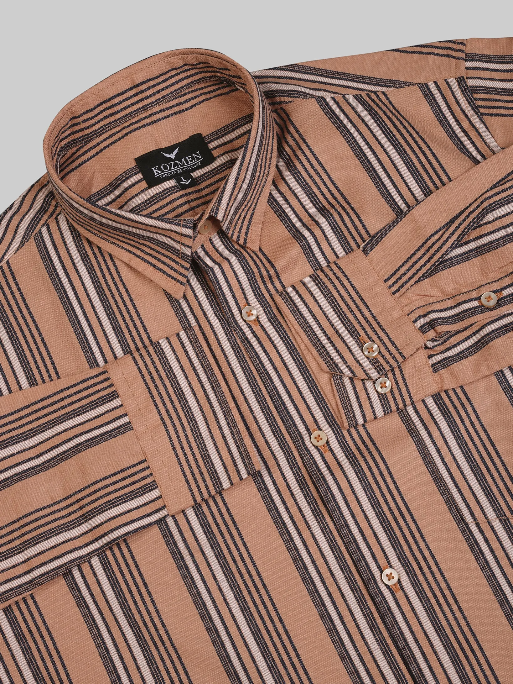 Badami Color Barcode Striped Bid Eye Print Cotton Shirt