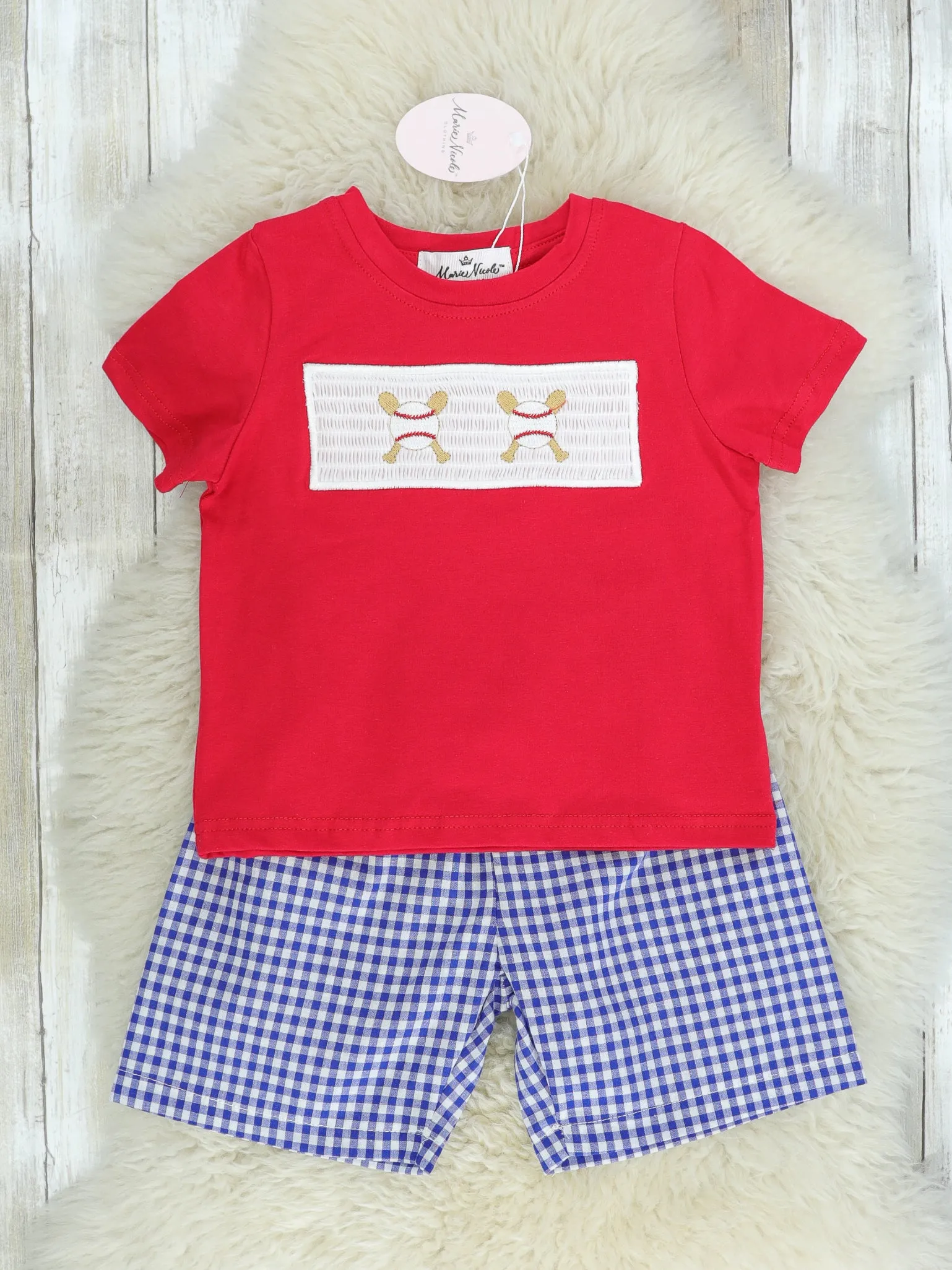 Baseball Blue Check Smocked Outfit