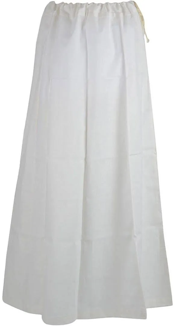 Beautiful Women's White Pure Cotton Readymade Petticoat For Saree