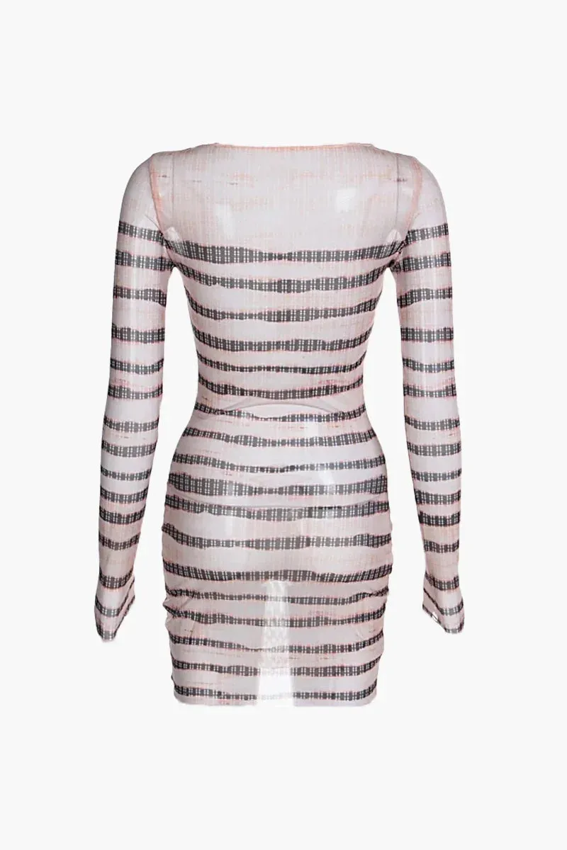 Beige Stripped Mini Dress