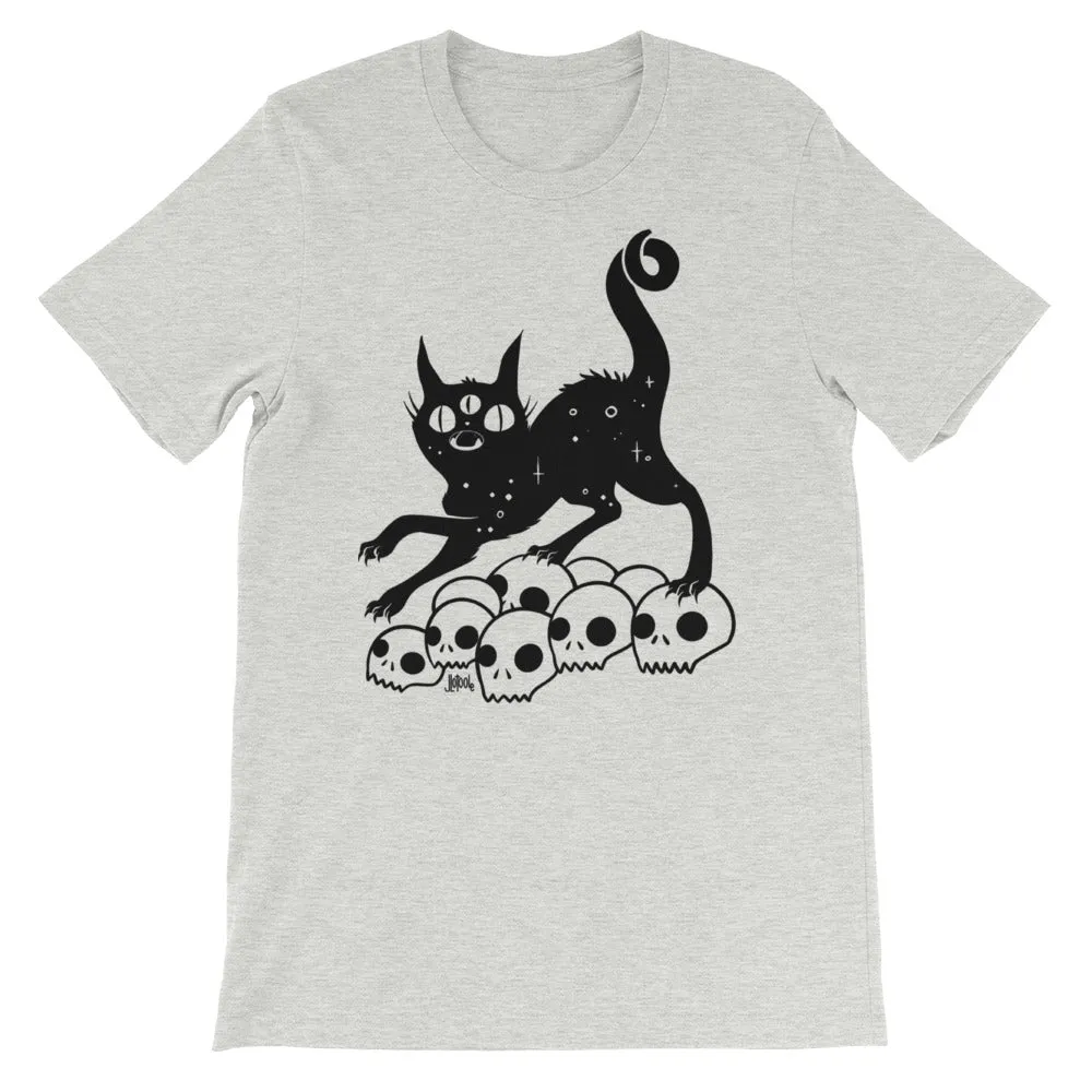 Black Cat On Skulls, Unisex T-Shirt, Athletic Heather