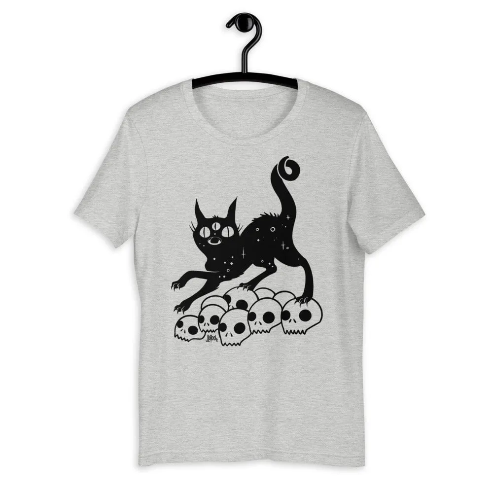 Black Cat On Skulls, Unisex T-Shirt, Athletic Heather