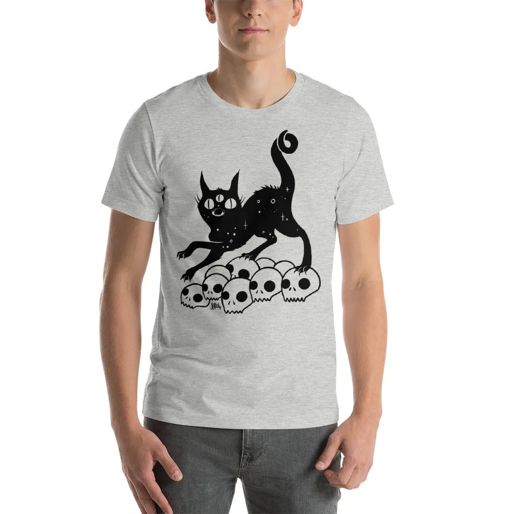 Black Cat On Skulls, Unisex T-Shirt, Athletic Heather