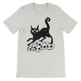 Black Cat On Skulls, Unisex T-Shirt, Athletic Heather