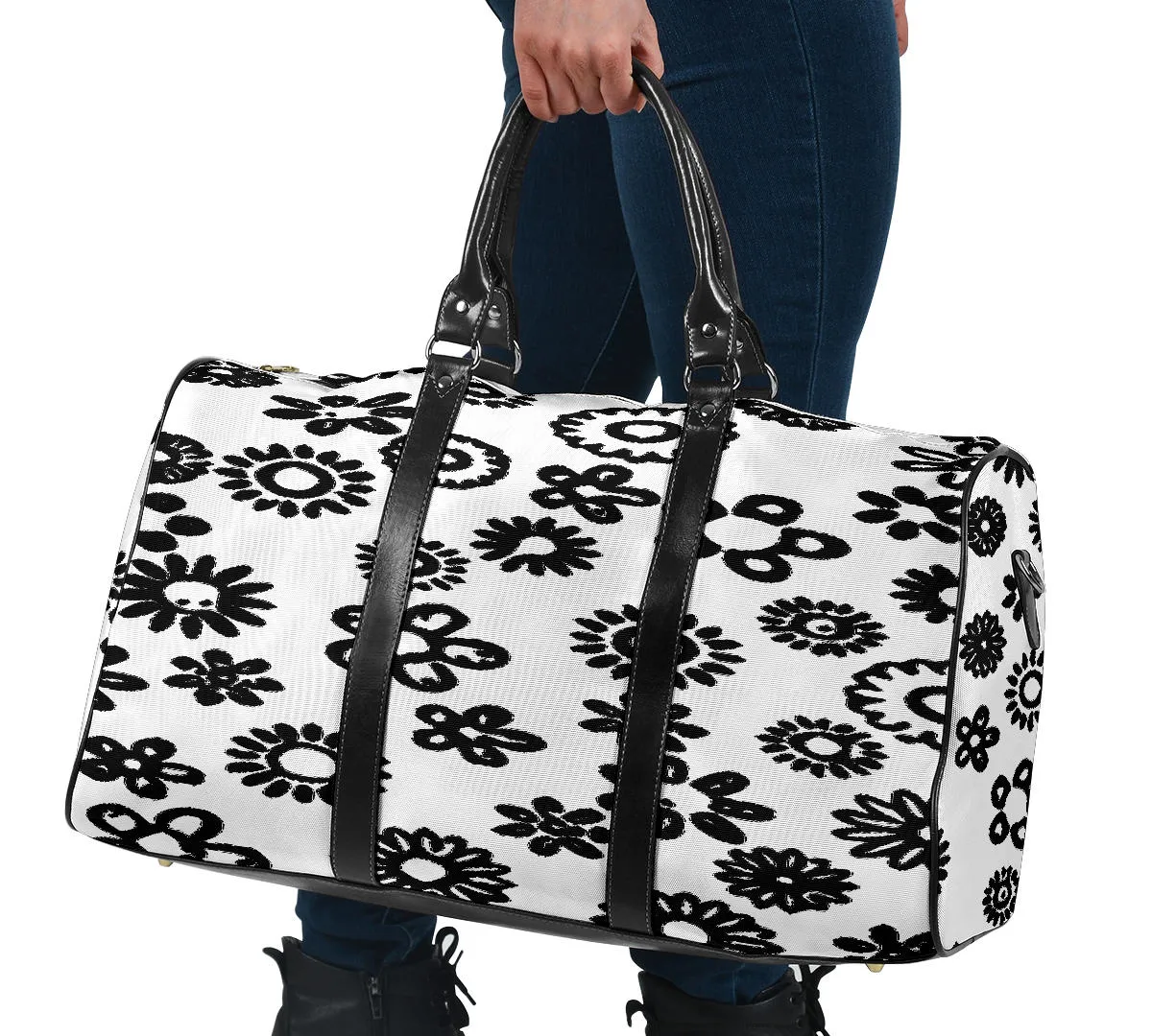 Black Flowers Travel Bag