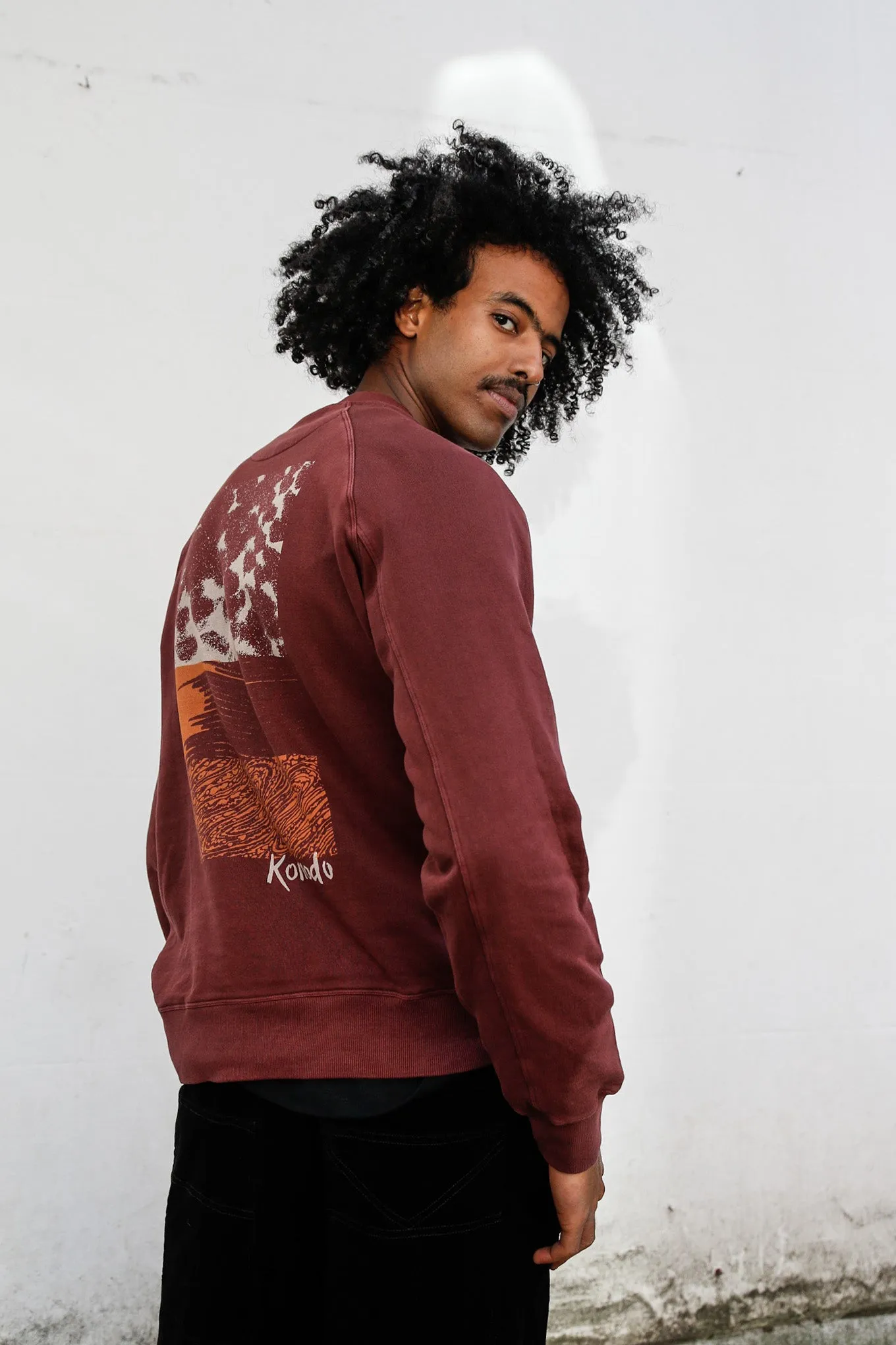 BLOCK TEXTURE - Organic Cotton Back Print Sweat Walnut