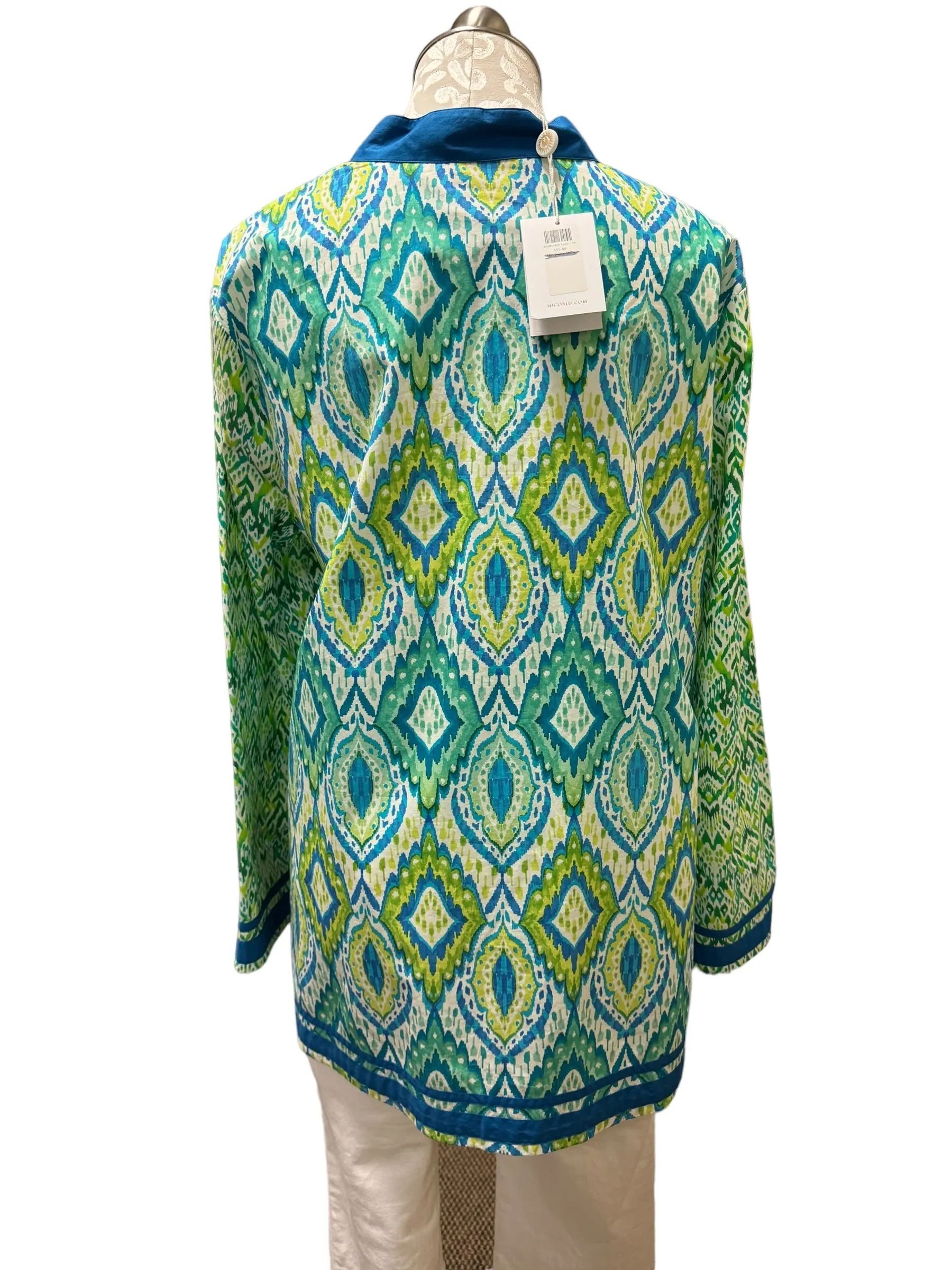 Blue & Green Tunic 3/4 Sleeve Nico Blu Size 1x