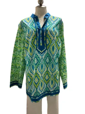 Blue & Green Tunic 3/4 Sleeve Nico Blu Size 1x