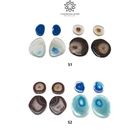 BOTSWANA AGATE Gemstone Cabochon : Natural Color Enhanced Bi-Color Agate Uneven Shape 8pcs Set