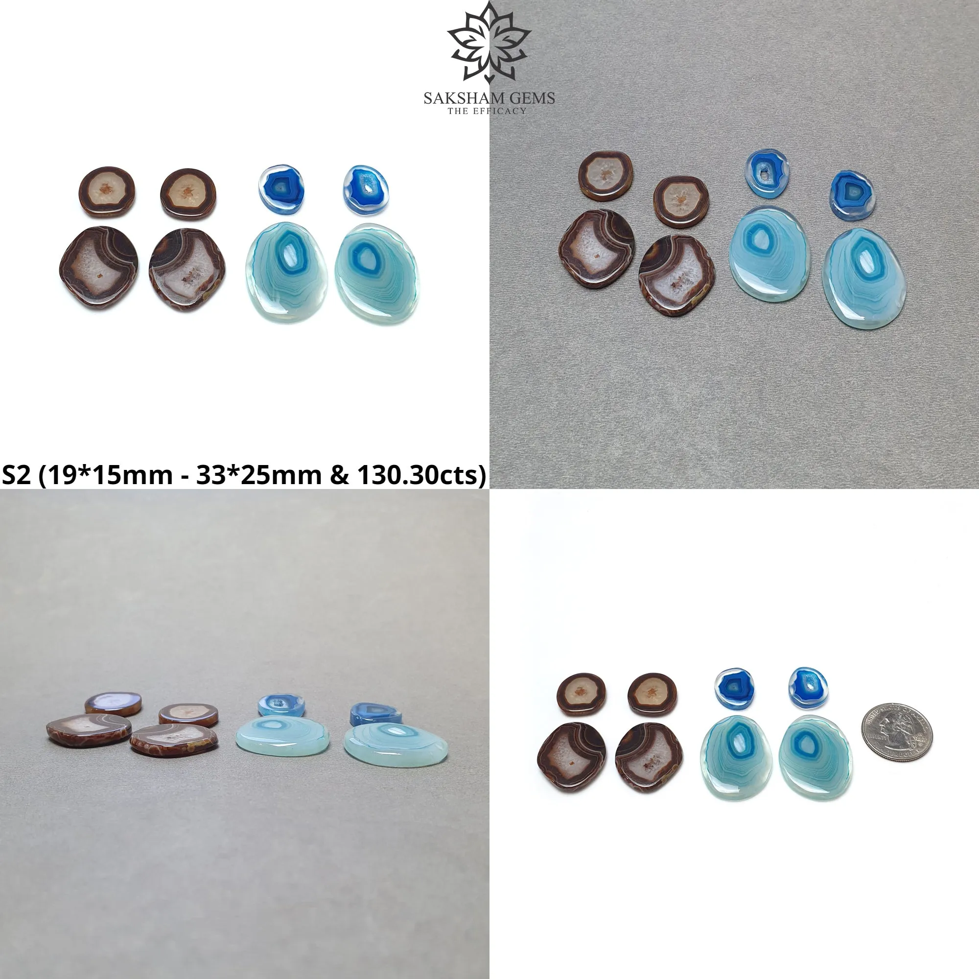 BOTSWANA AGATE Gemstone Cabochon : Natural Color Enhanced Bi-Color Agate Uneven Shape 8pcs Set