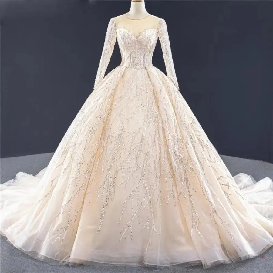 Champagne Long Sleeves Bridal Gown