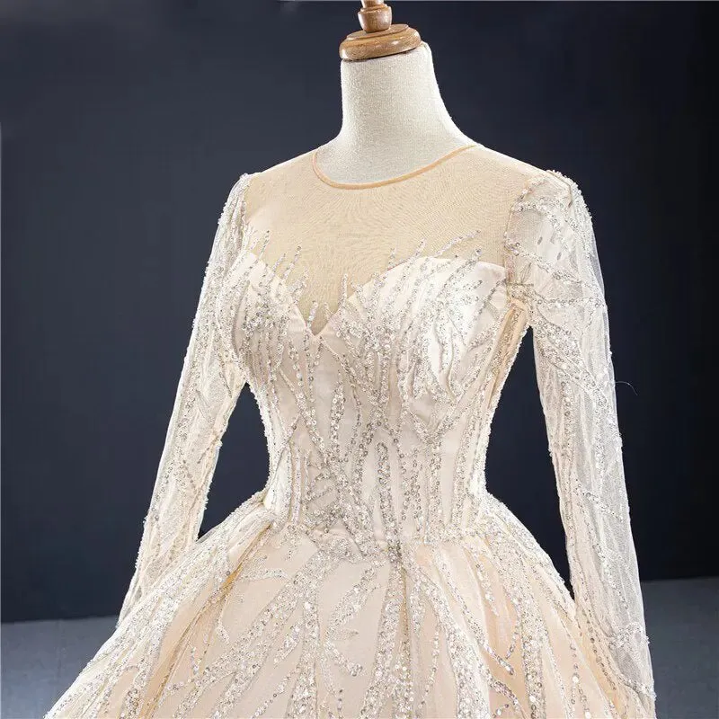 Champagne Long Sleeves Bridal Gown