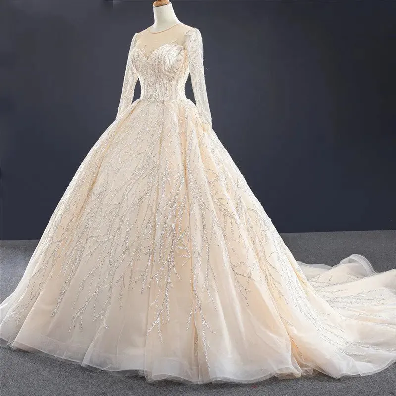 Champagne Long Sleeves Bridal Gown