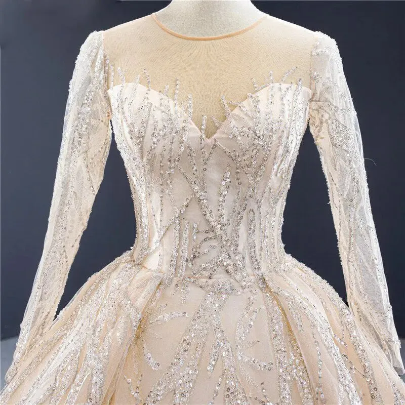 Champagne Long Sleeves Bridal Gown