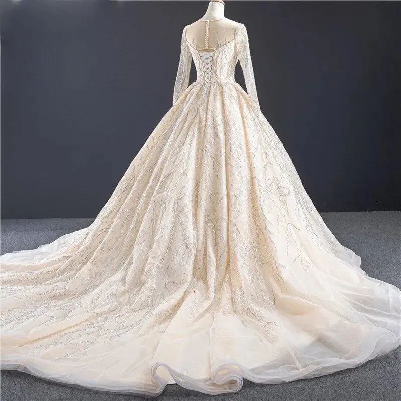 Champagne Long Sleeves Bridal Gown