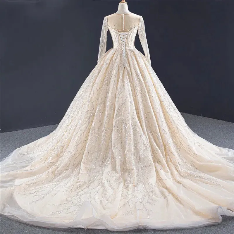 Champagne Long Sleeves Bridal Gown