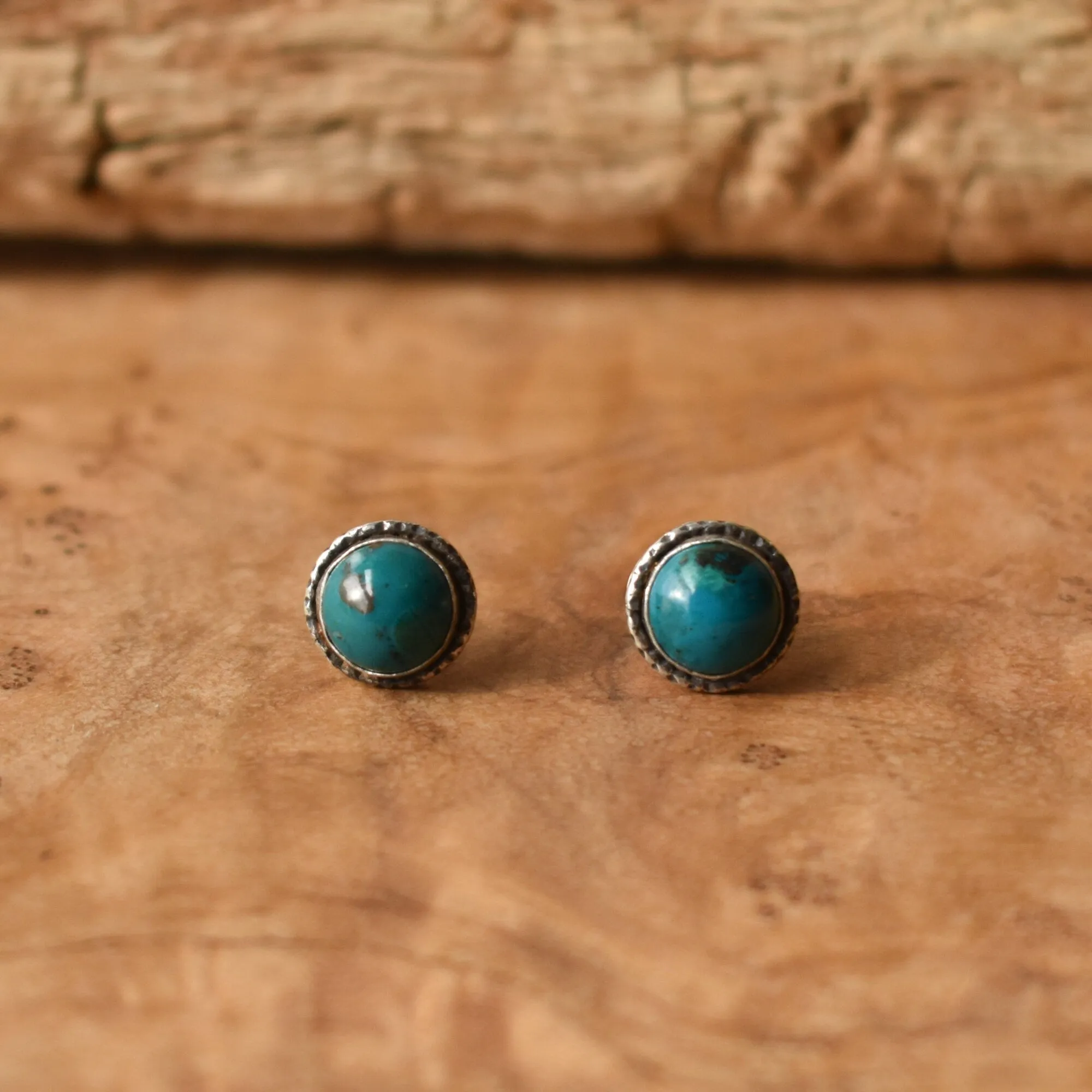 Chrysocolla Hammered Posts - Stud Earrings - Sterling Silver Posts -Chrysocolla Earrings