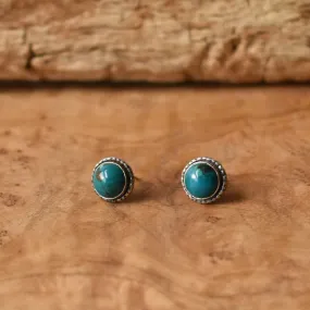 Chrysocolla Hammered Posts - Stud Earrings - Sterling Silver Posts -Chrysocolla Earrings