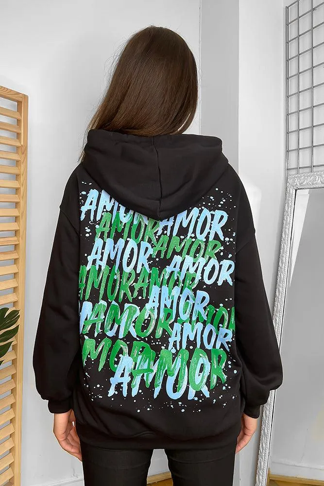 Cotton Blend Slogan Printed Back Hoodie