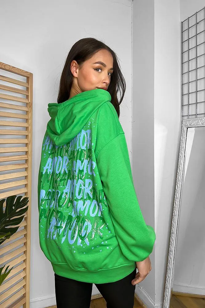 Cotton Blend Slogan Printed Back Hoodie