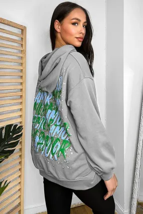 Cotton Blend Slogan Printed Back Hoodie