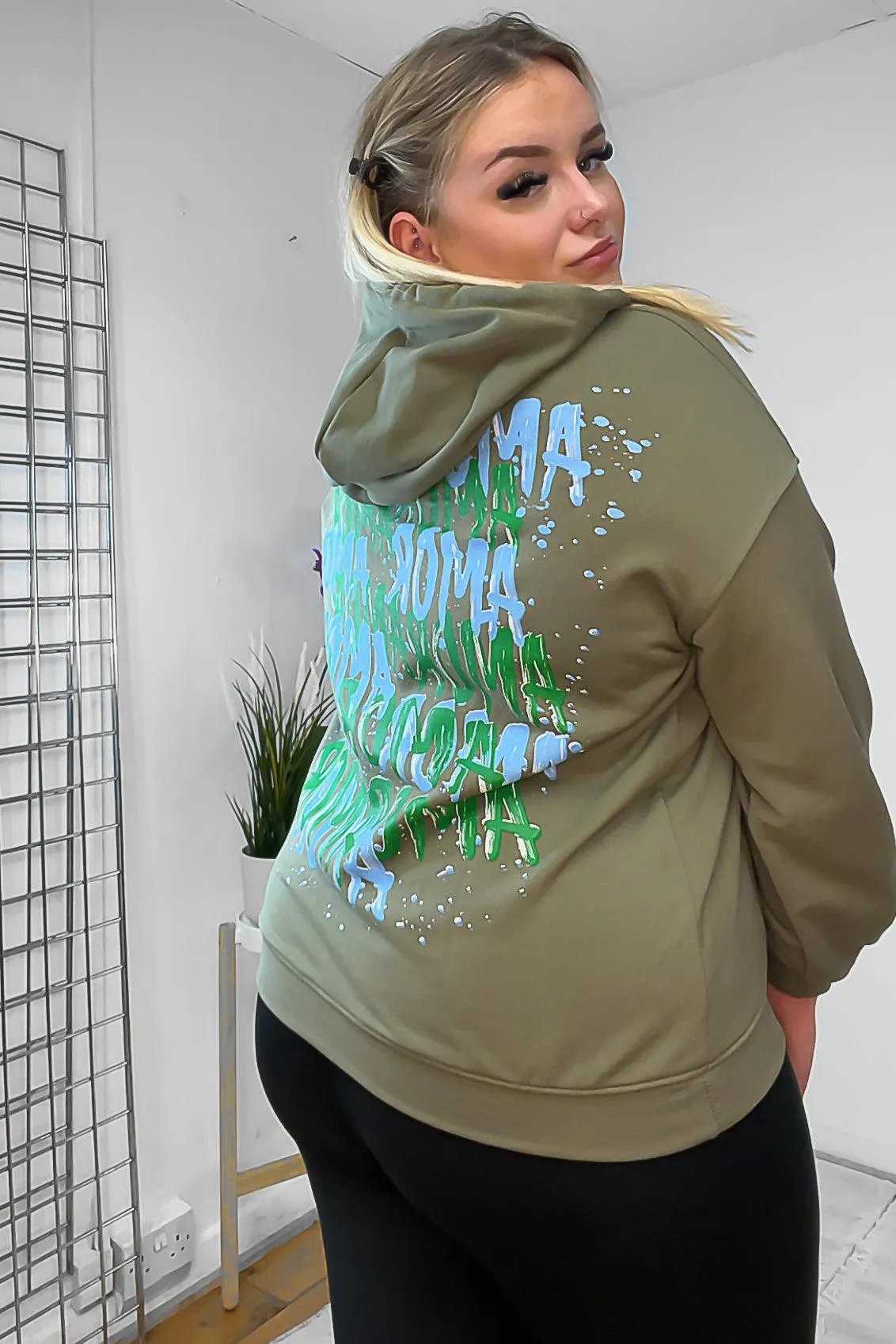 Cotton Blend Slogan Printed Back Hoodie