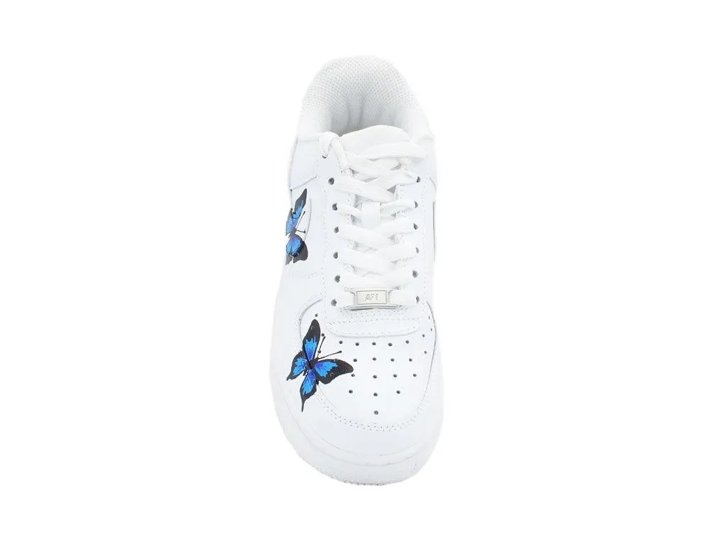 CUSTOM / NIKE Air Force 1 Sneaker AF1 Butterfly Farfalle White Blue 315115-112