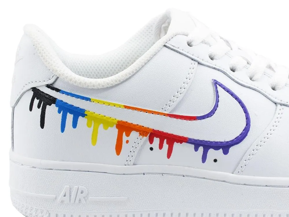 CUSTOM / NIKE Air Force 1 Sneaker AF1 Rainbow White Multicolor 315115-112