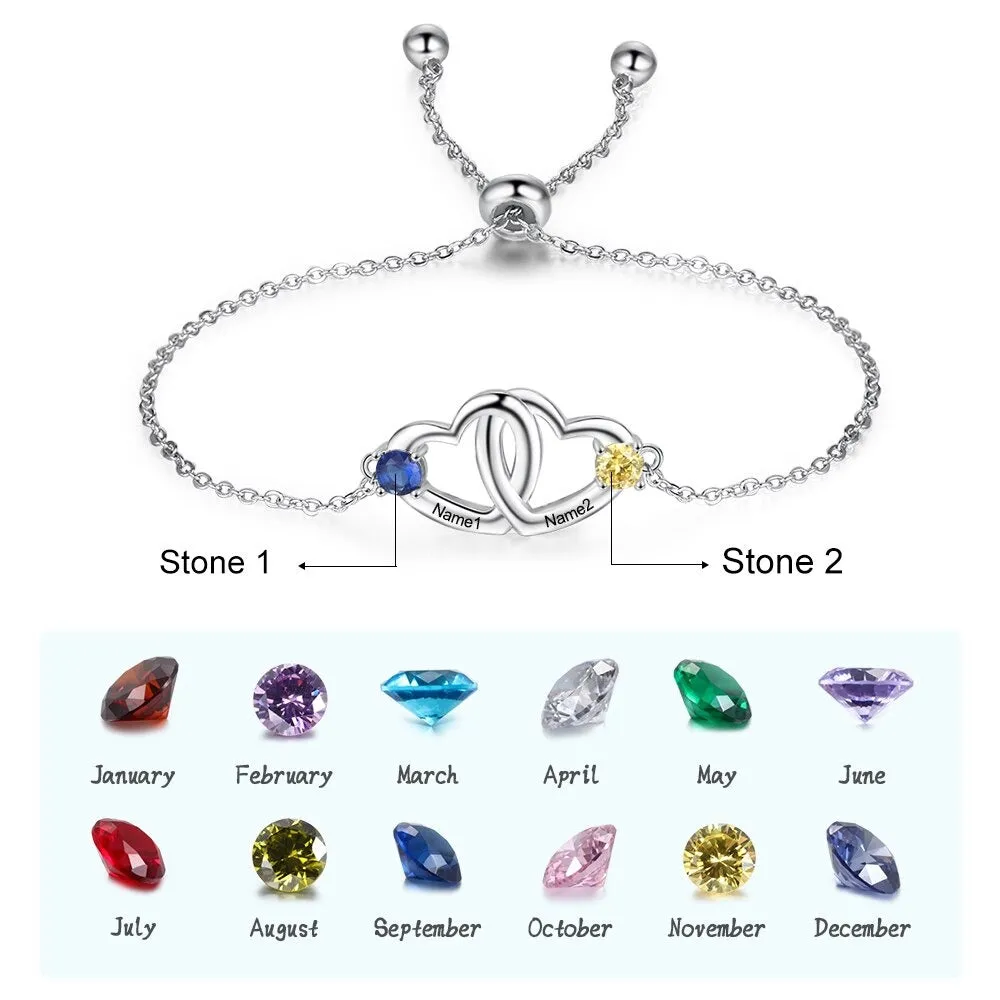 Customized Birthstone Double Cordate Bracelet For Women