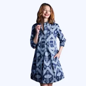 Elbow Sleeve Buckle Print Dress